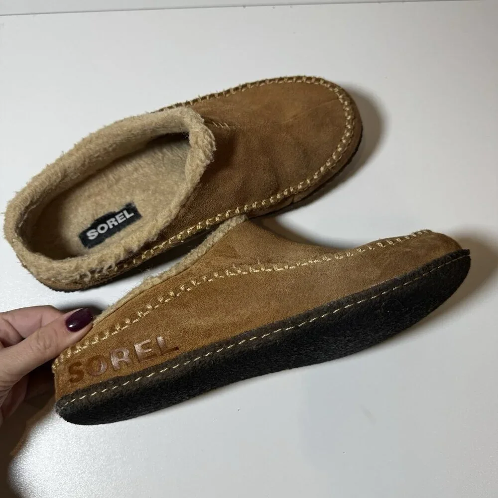 Sorel Mens Falcon Ridge II Suede Tan Slippers Indoor Outdoor Rubber Soles 8 Cozy